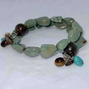 Turquoise & Natural Stone Tassel Wrap Bracelet